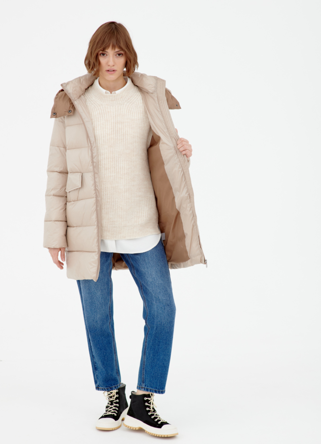 фото Пуховик светлый с капюшоном модель № 78913