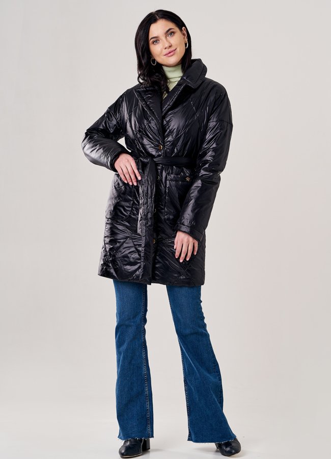 Пальто укороченное демисезонное черного цвета модель № 20493 в рассрочку