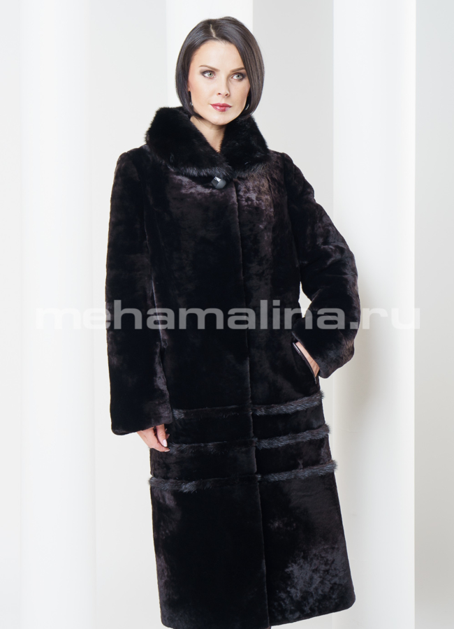 Шуба из мутона, воротник норка модель № S-303 в кредит