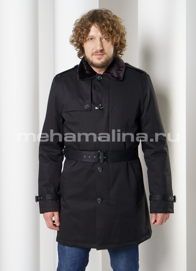 Удлиненная куртка черного цвета с поясом на пуговицах модель № DM-137 универмаг малина