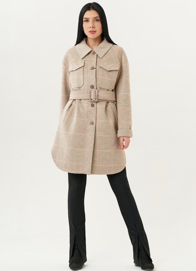 фото Женское пальто-рубашка с поясом модель № 22423