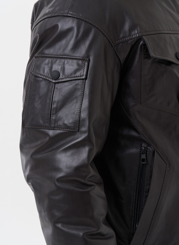 Мужской пуховик из натуральной кожи 