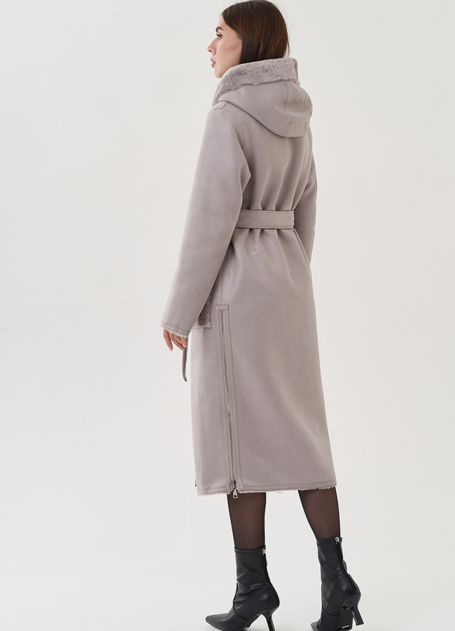 Двухсторонняя дубленка из эко замши модель № 25412 универмаг малина