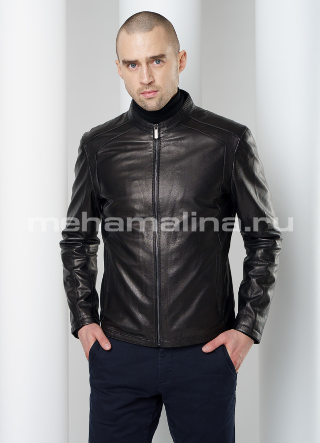 Кожаная куртка модель № KP-206 меха малина