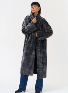 Женская двухсторонняя дубленка с воротником стойкой