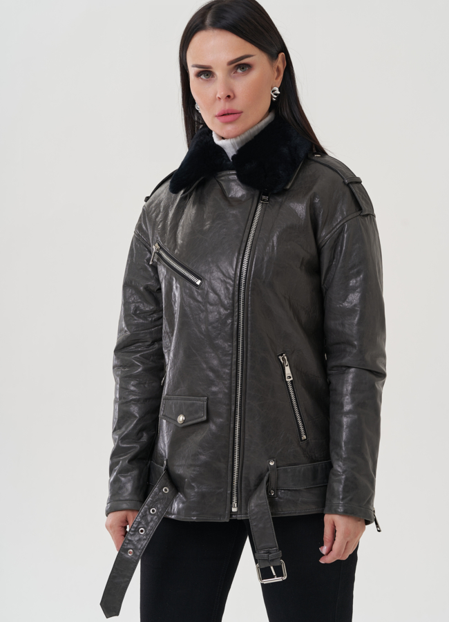 Кожаная куртка серого цвета с английским воротником модель № 25464 универмаг малина Кожаная куртка серого цвета с английским воротником модель № 25464 универмаг малина