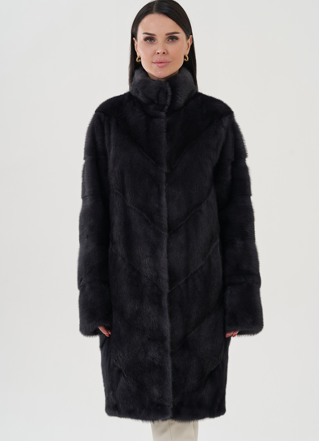 фото Норковая шуба с воротником стойка модель № 25017