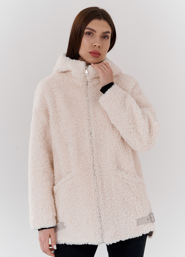 Женская куртка с капюшоном из искусственного меха модель № 24323 меха малина