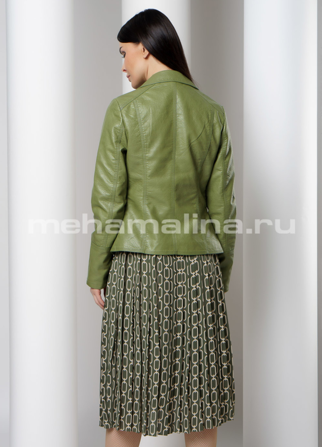 Куртка из эко кожи зеленого цвета  модель № 1555 в кредит