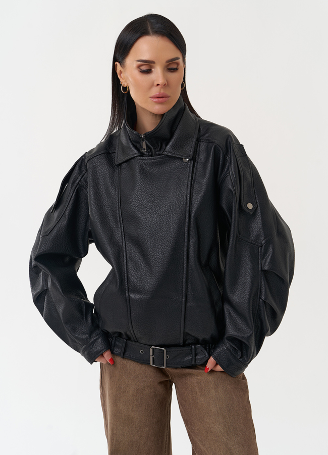 Куртка бомбер из эко кожи черного цвета модель № 30445 в кредит