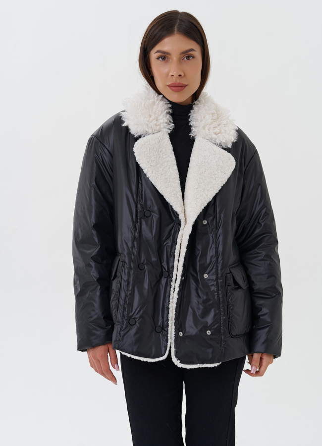 Утепленная куртка с воротником из эко меха модель № 27658 в рассрочку