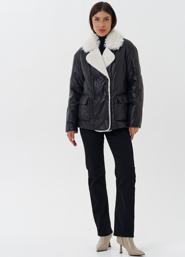 фото Утепленная куртка с воротником из эко меха модель № 27658