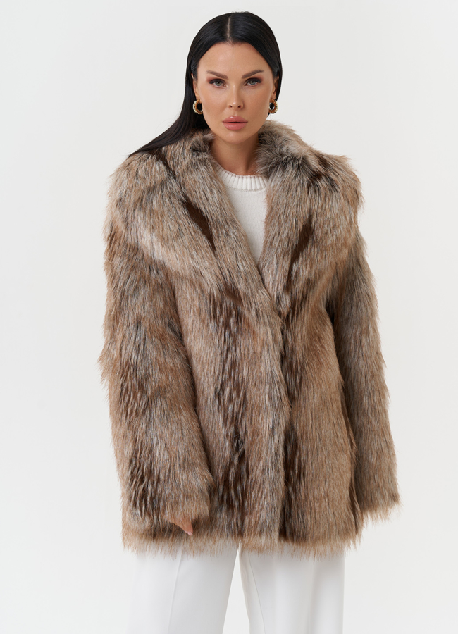 Шуба из эко меха под лису модель № 28684 меха малина
