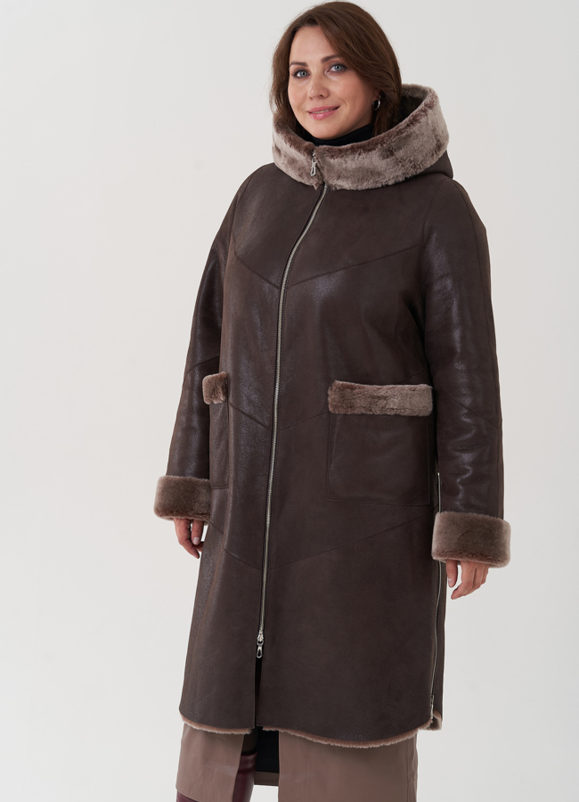 Женская дубленка с капюшоном  модель № 81838 в рассрочку