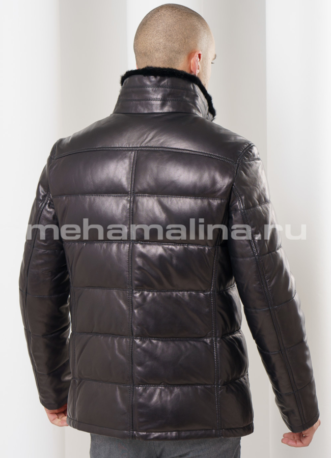 Кожаный пуховик с норкой  модель № ПМ-60 в рассрочку