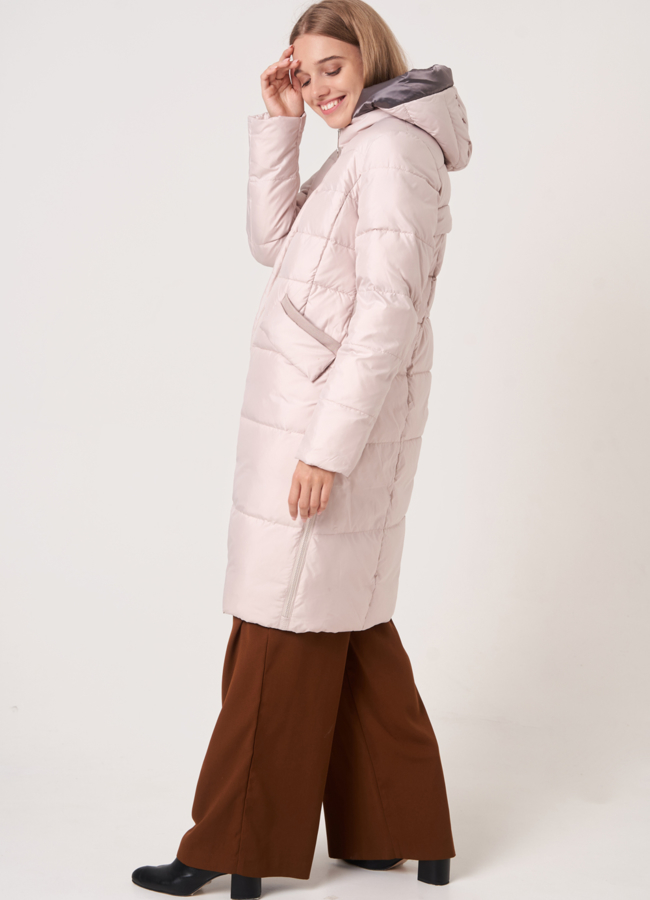 Женский пуховик бежевого цвета на молнии модель № 532 универмаг малина