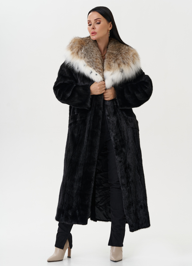 Норковая шуба с капюшоном из меха рыси модель № 28022 универмаг малина