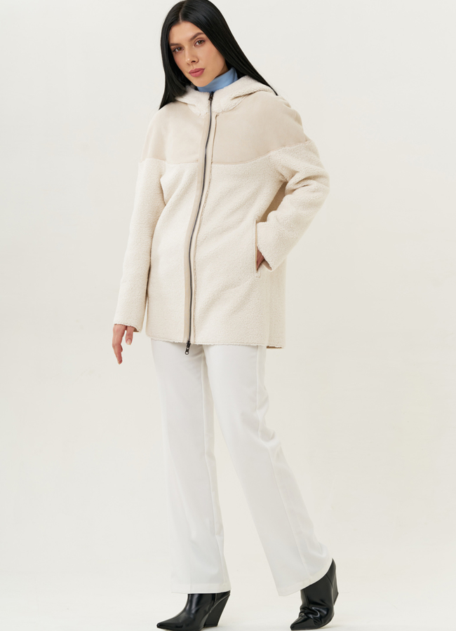 фото Двустороннее полупальто из эко замши с капюшоном модель № 22413