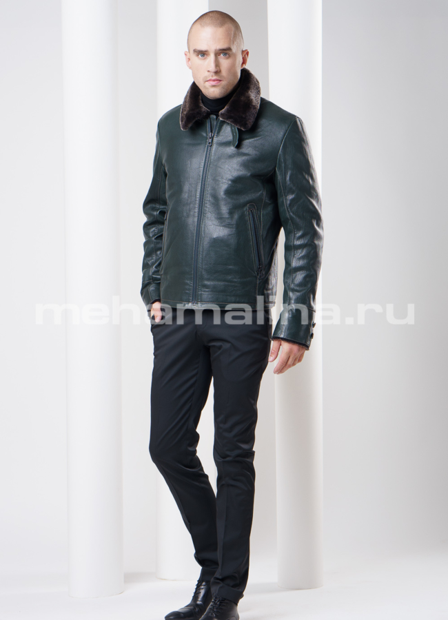 Мужская дубленка на молнии, цвет зеленый модель № DM-72 универмаг малина