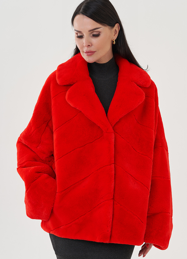 Красная куртка из кролика модель № 24802 универмаг малина