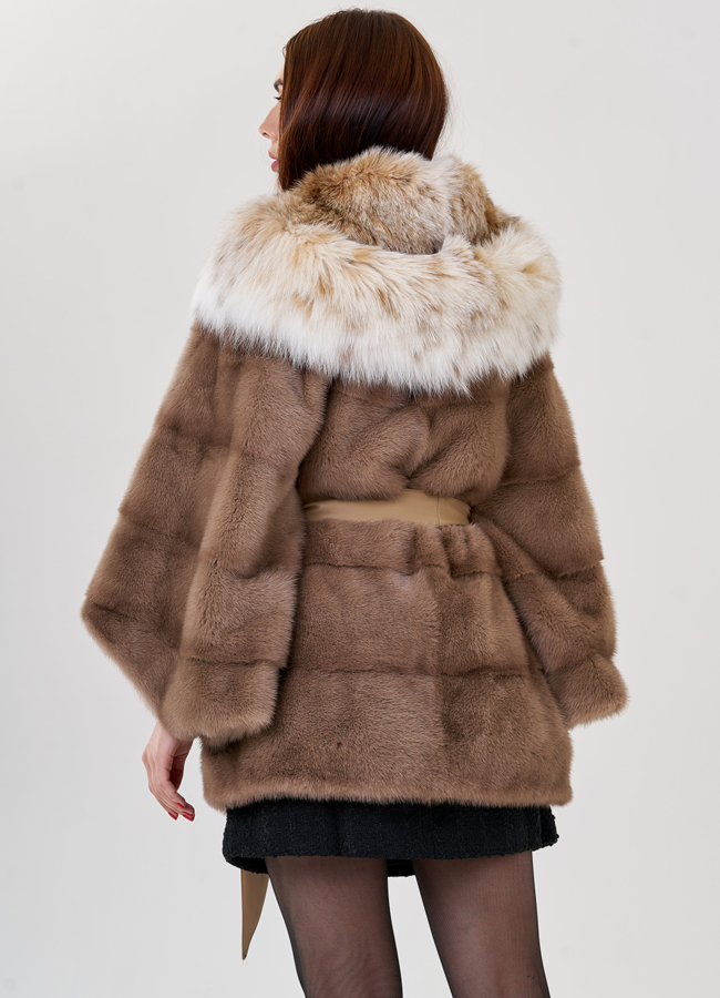 Норковая шуба в цвете пастель с рысью модель № 23306 в кредит