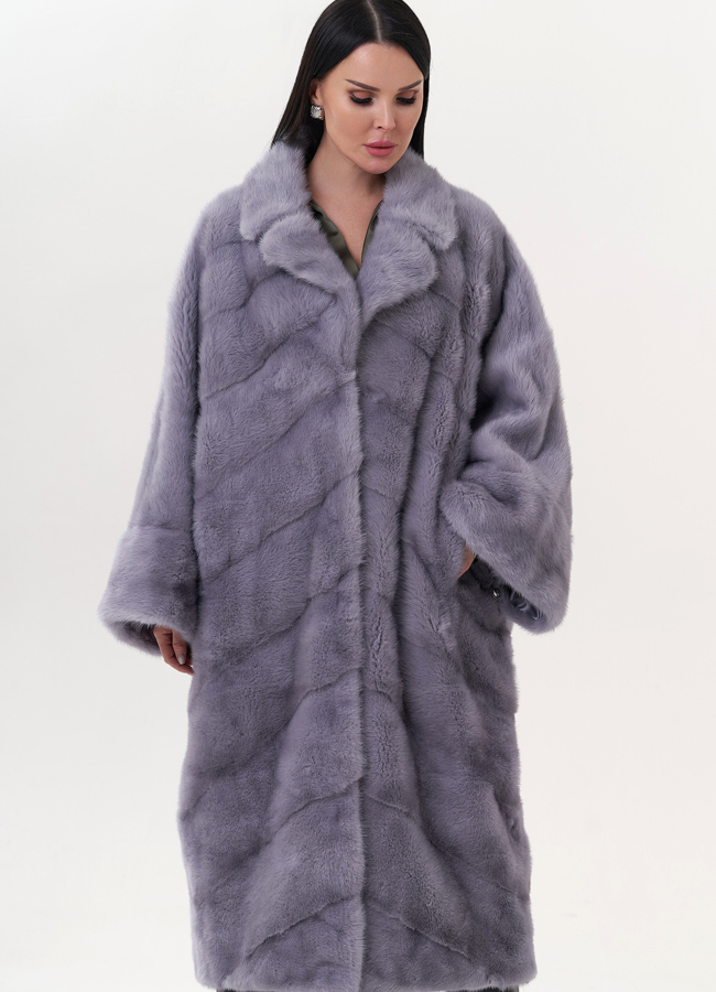 Шуба из норки с английским воротником модель № 83713 меха малина