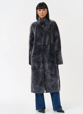 Женская двухсторонняя дубленка с воротником стойкой