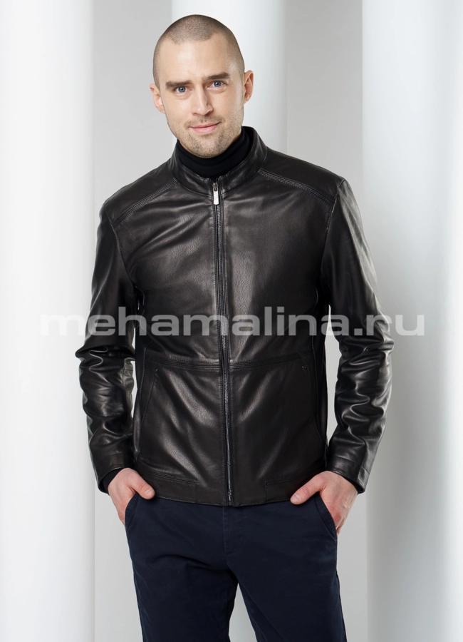 Черная кожаная куртка модель № KP-217 универмаг малина