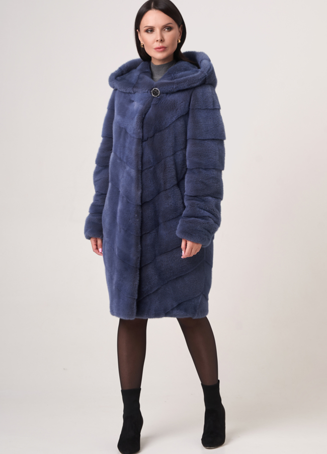 Норковая шуба с капюшоном модель № S-757 универмаг малина