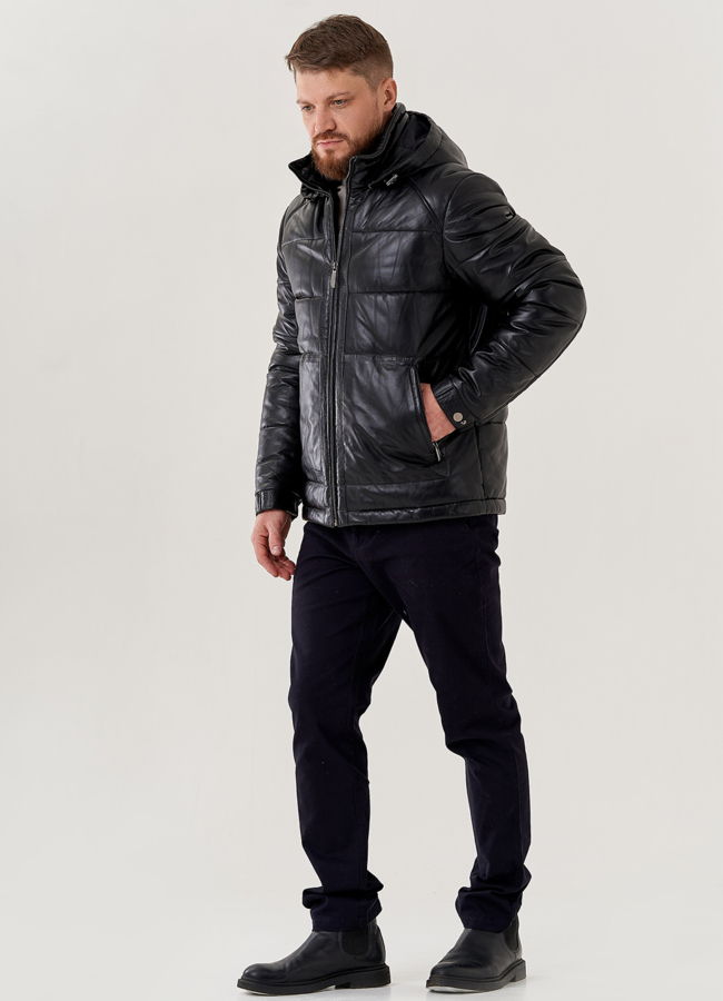 фото Мужской пуховик из натуральной кожи  модель № 78957