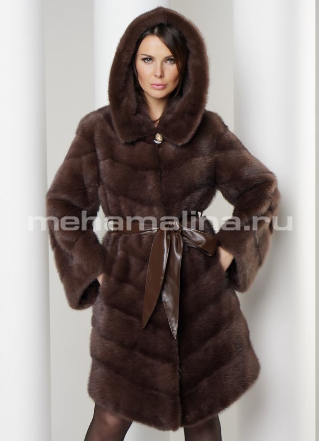 Норковая шуба с капюшоном модель № S-588 в рассрочку