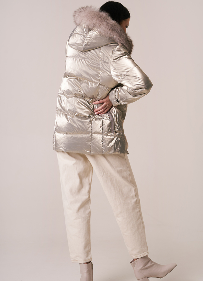 Комбинированный пуховик с шерстью, на молнии с капюшоном модель № 912-2 универмаг малина