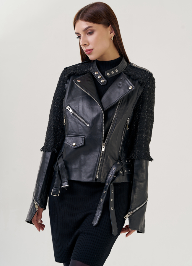 Женская кожаная куртка-косуха модель № 23258 универмаг малина