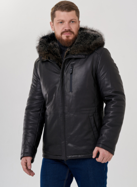 Мужской пуховик из натуральной кожи с мехом