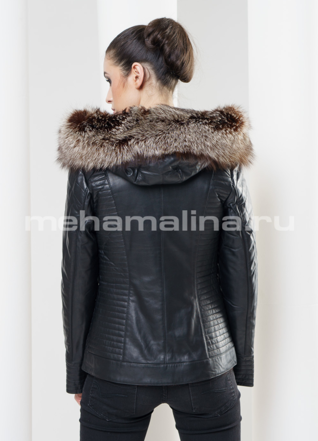 Кожаная куртка с мехом лисы модель № K-269 в кредит