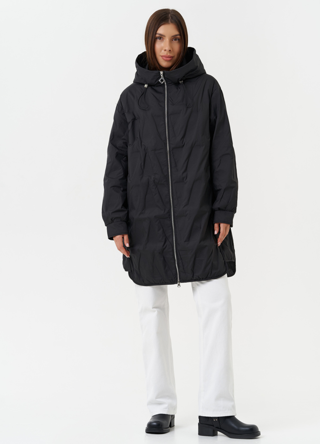 Демисезонное пальто с капюшоном модель № 27880 меха малина