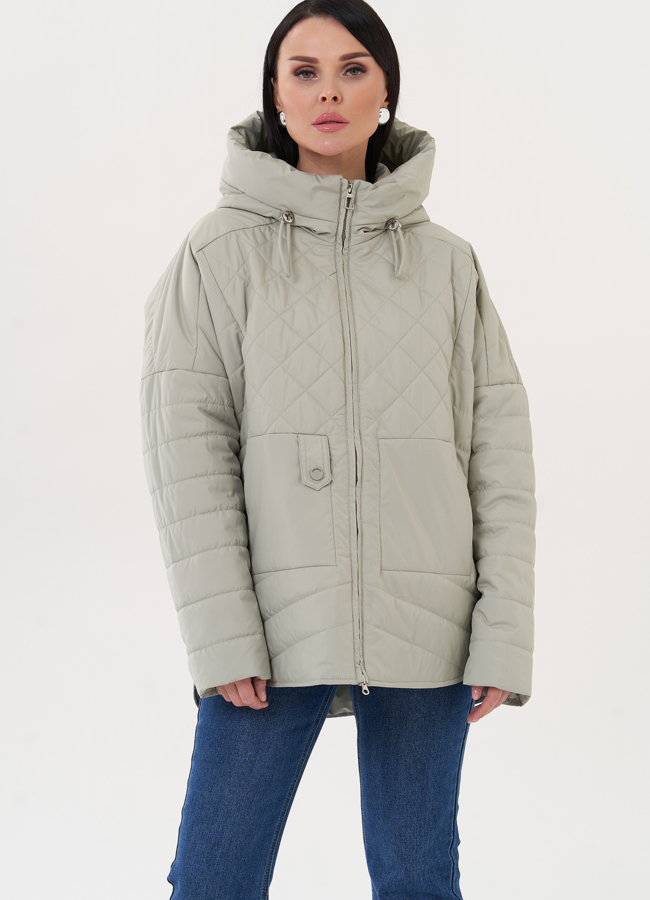 Стеганая куртка с капюшоном модель № 26980 меха малина