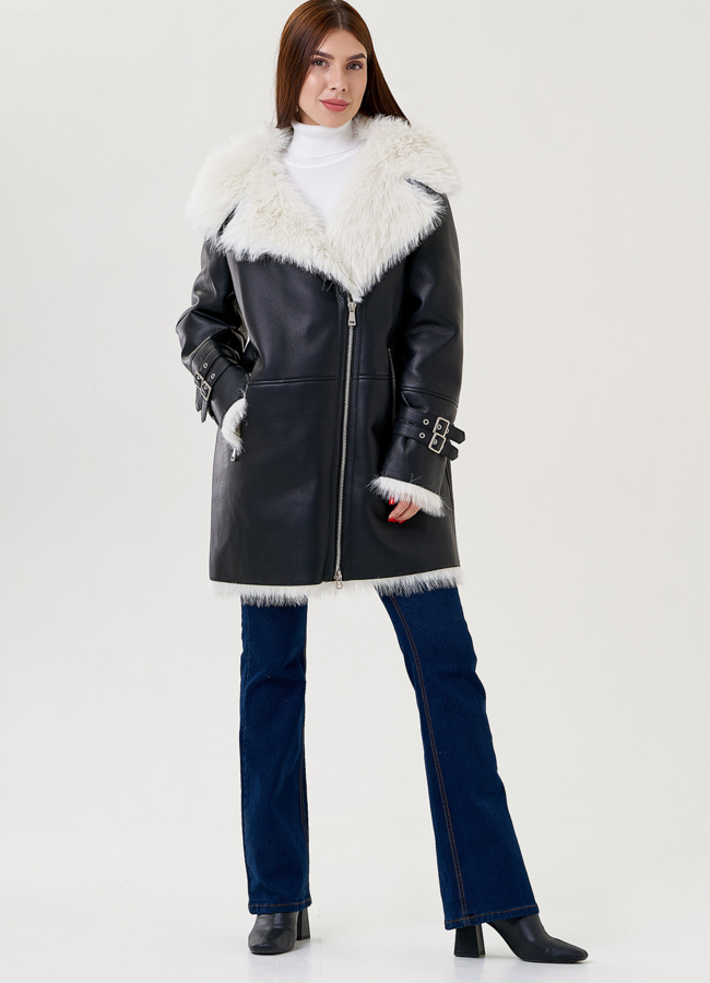 фото Дубленка из искусственной кожи с отделкой под тоскану модель № 79315