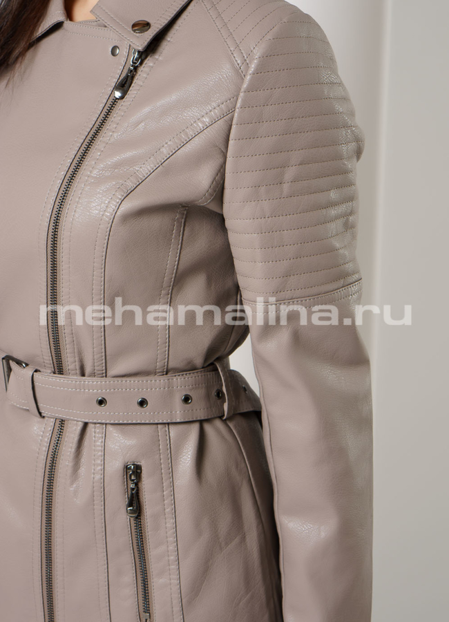 Куртка из эко кожи бежевого цвета  модель № 678 в рассрочку