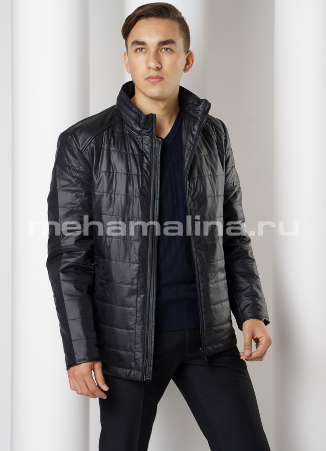 Утепленная куртка из эко кожи черного цвета на молнии модель № 1919 универмаг малина