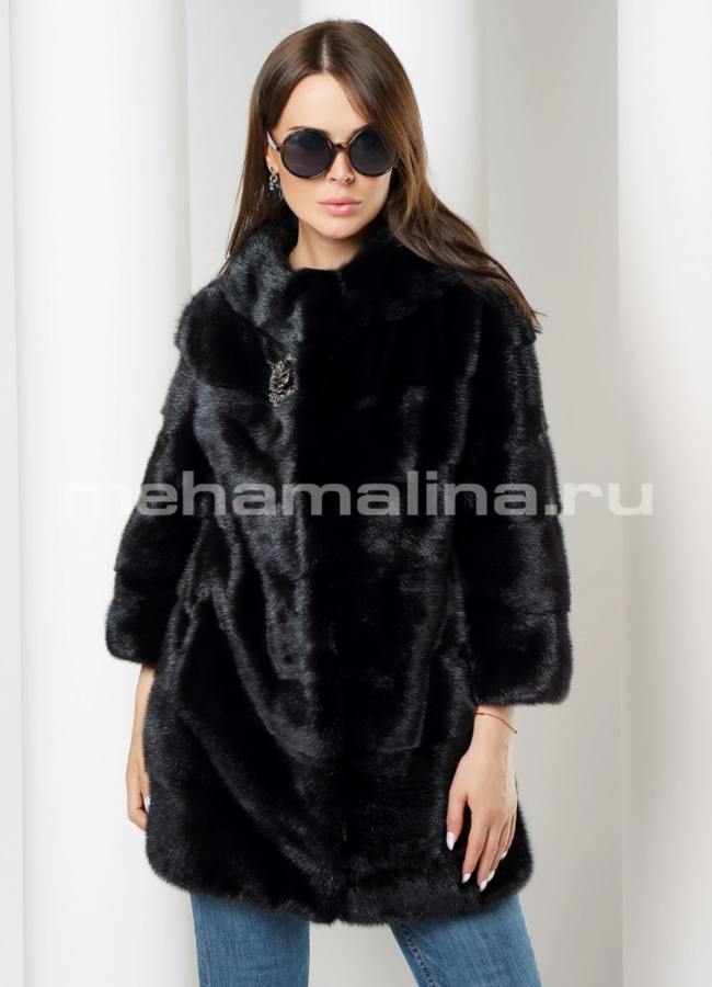 Черная норковая шуба модель № S-627 универмаг малина