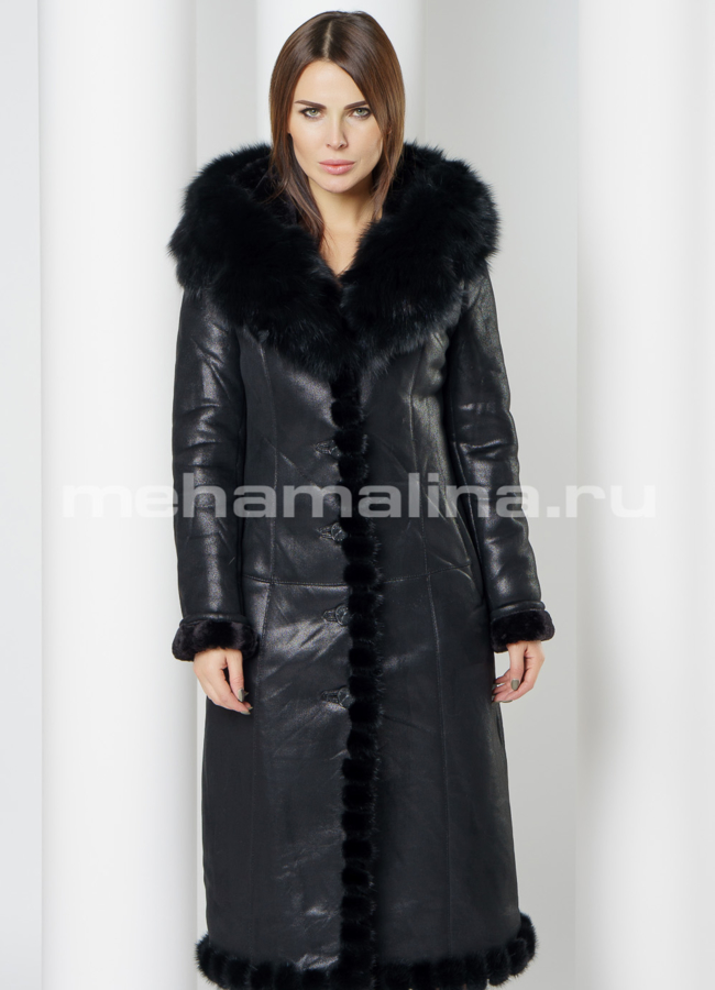 Женская дубленка  модель № 17520 меха малина
