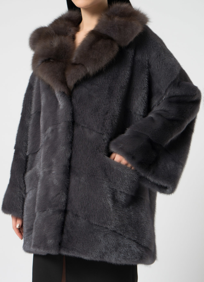 Короткая шуба из норки с английский воротником модель № 1504 в рассрочку