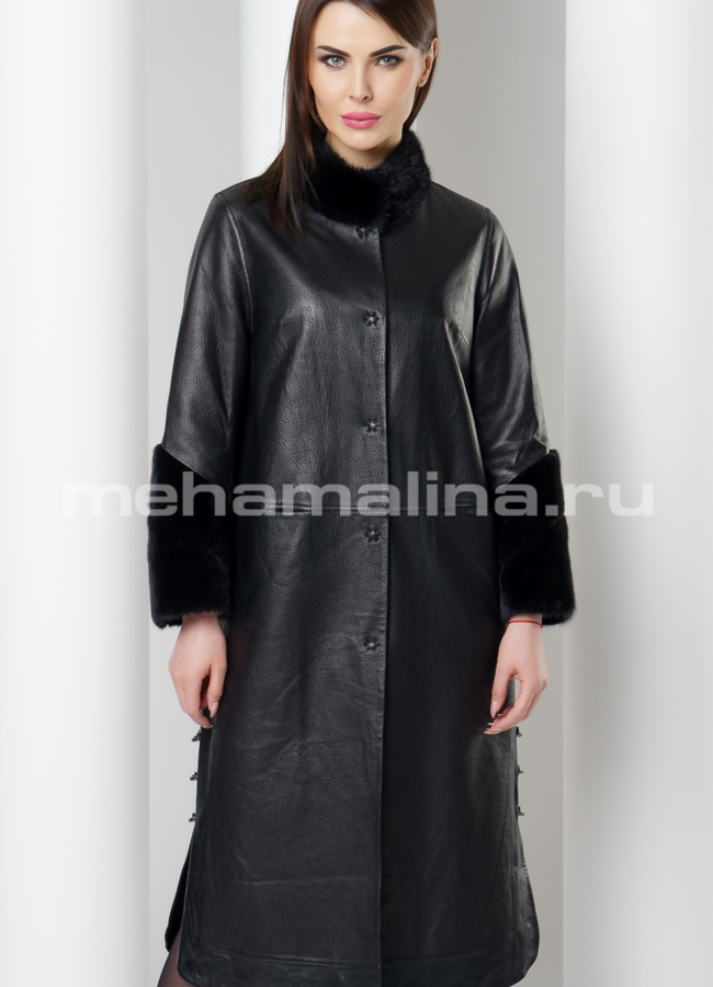 Плащ с отделкой из норки модель № K-434 универмаг малина