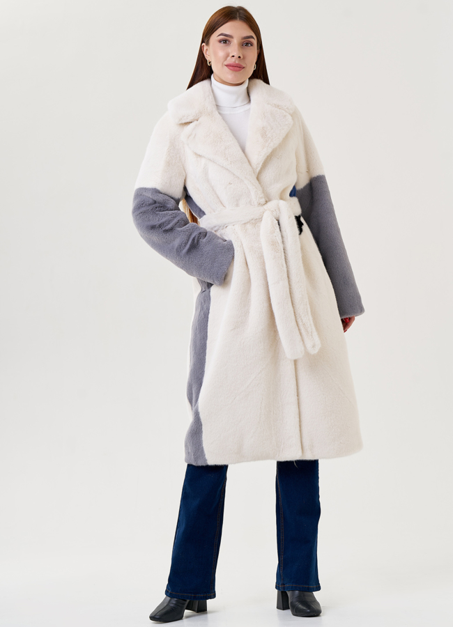 Женское пальто из искуссвенного меха с английским воротником модель № 79329 меха малина