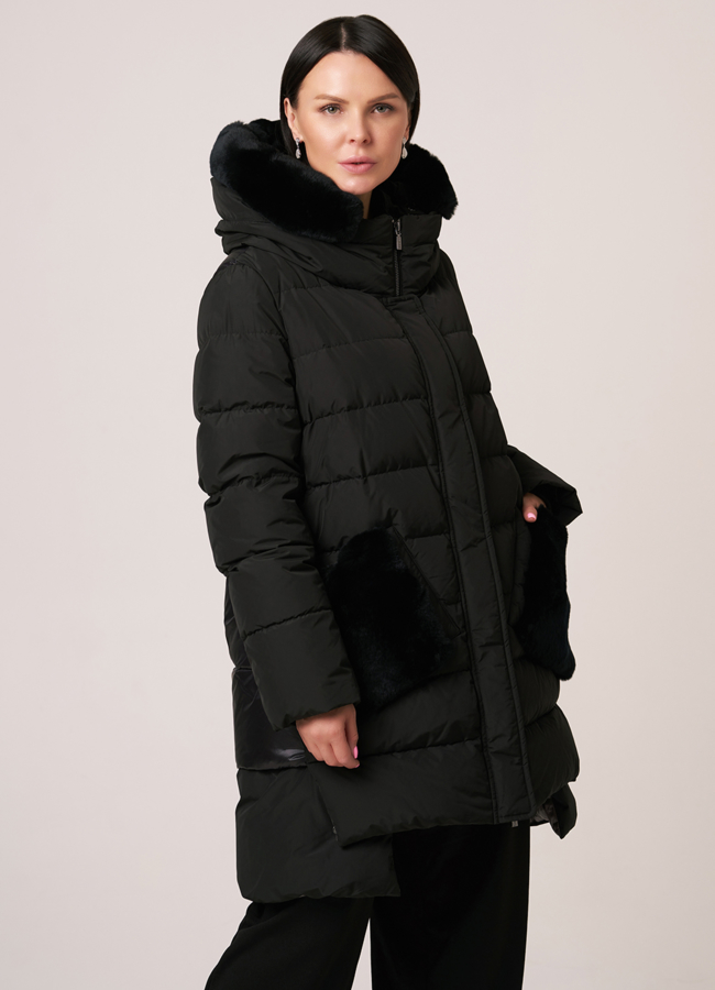 Зимний пуховик DiegoM с капюшоном  модель № Diego-M 704 меха малина