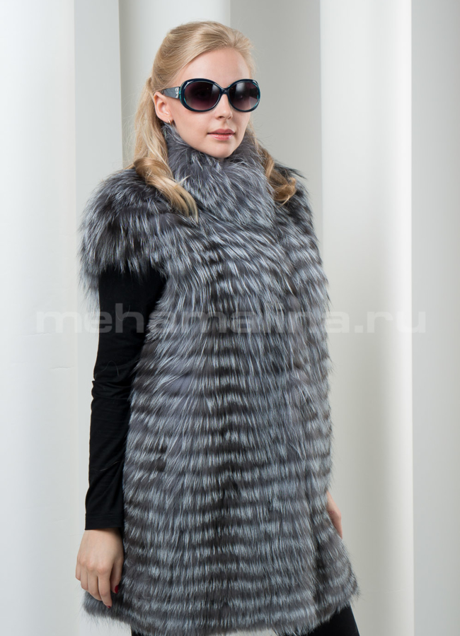 Меховой жилет из чернобурки, воротник - стойка модель № М-25 в кредит