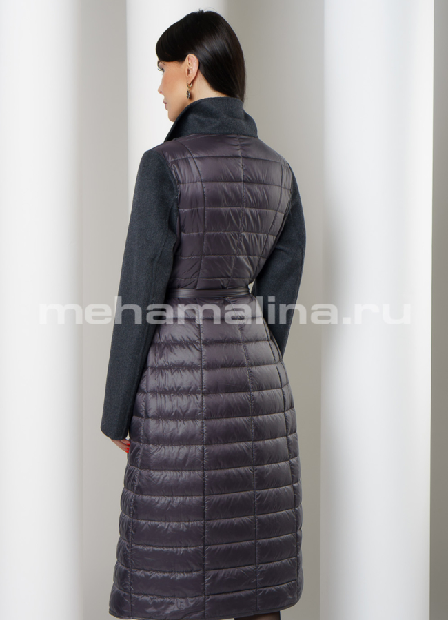 фото Комбинированное пальто с английским воротником модель № 3456