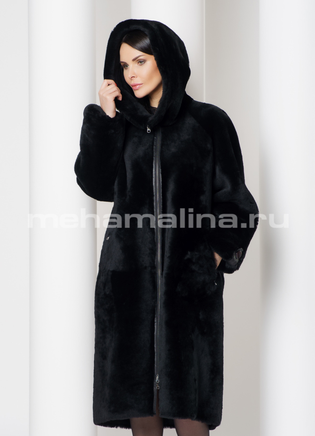 фото Дубленка из овчины на молнии с капюшоном модель № 3486