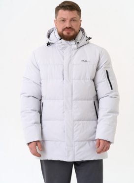 Мужской светлый пуховик с капюшоном